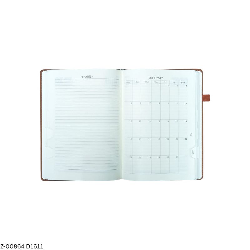 2027 – D1611 A5 Aries 365 Days Leatherette Diary | Month-Cut Planner | Sunday Separate | Elastic Closure