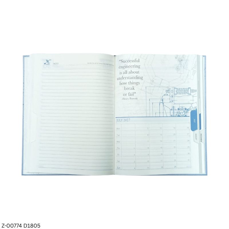 2027 – D1805 T7 Engineering 365 Days Diary | Month-Cut Planner | 24 Pages of Engineering Information | Sunday Separate