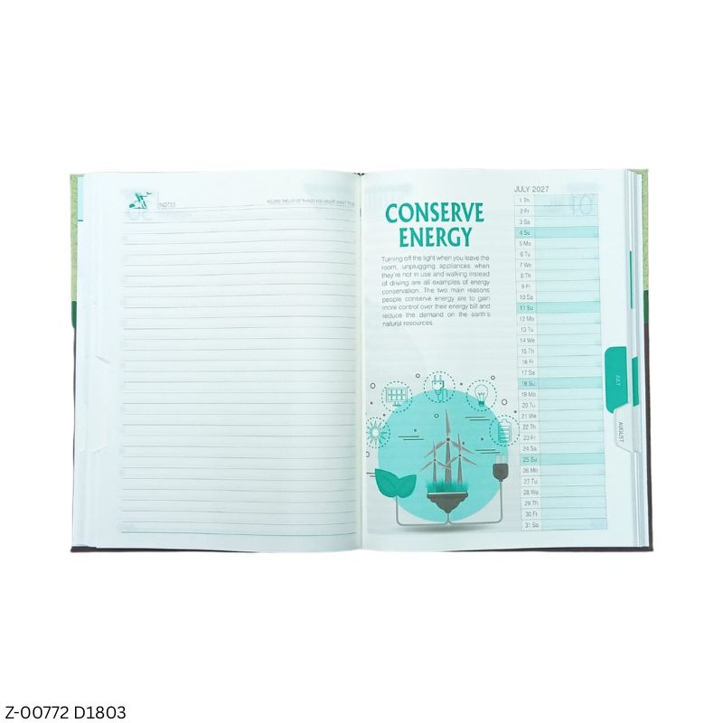 2027 – D1803 T17 365 Days Go Green Theme Diary | Month-Cut Planner | Saturday-Sunday Separate