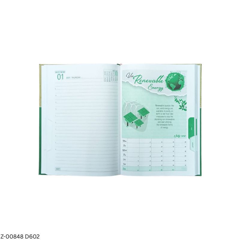 2027 – D602 T51 Go Green Theme Diary | Month-Cut Planner | Saturday-Sunday Clubbed