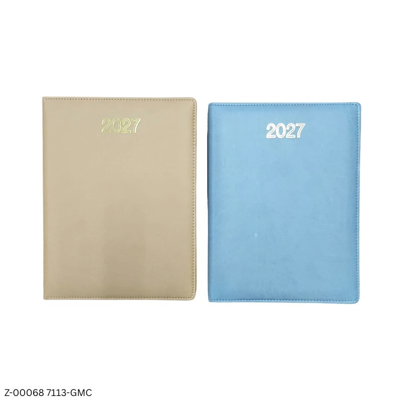 2027 – 7113-GMC 365 Days Premium PU Leather Diary | Month Cut Planner | Sunday Separate | Assorted Colors | Personalized Metal Plate Option