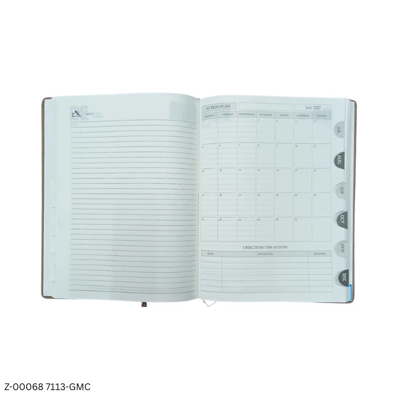 2027 – 7113-GMC 365 Days Premium PU Leather Diary | Month Cut Planner | Sunday Separate | Assorted Colors | Personalized Metal Plate Option