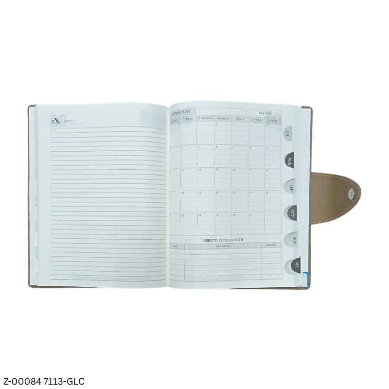 2027 – 7113-GLC 365 Days Premium PU Leather Diary | Month Cut Planner | Sunday Separate | Assorted Colors | Manet Closure | Personalized Metal Plate Option