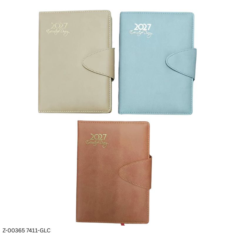 2027 – 7411-GLC 365 Days Premium PU Leather Diary | Month Cut Planner | Sunday Separate | Magnetic Closure | Personalised Metal Plate Option