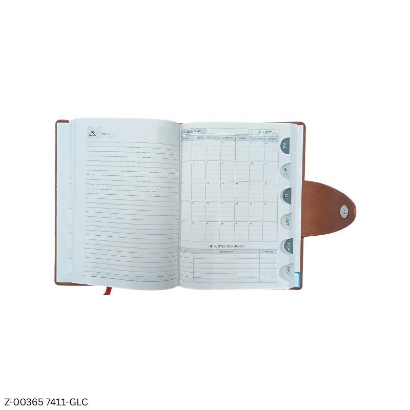 2027 – 7411-GLC 365 Days Premium PU Leather Diary | Month Cut Planner | Sunday Separate | Magnetic Closure | Personalised Metal Plate Option