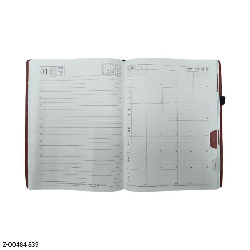 2027 – VA839 365 Days Leatherette Diary | Month-Cut Planner | Sunday Separate | Assorted Colours