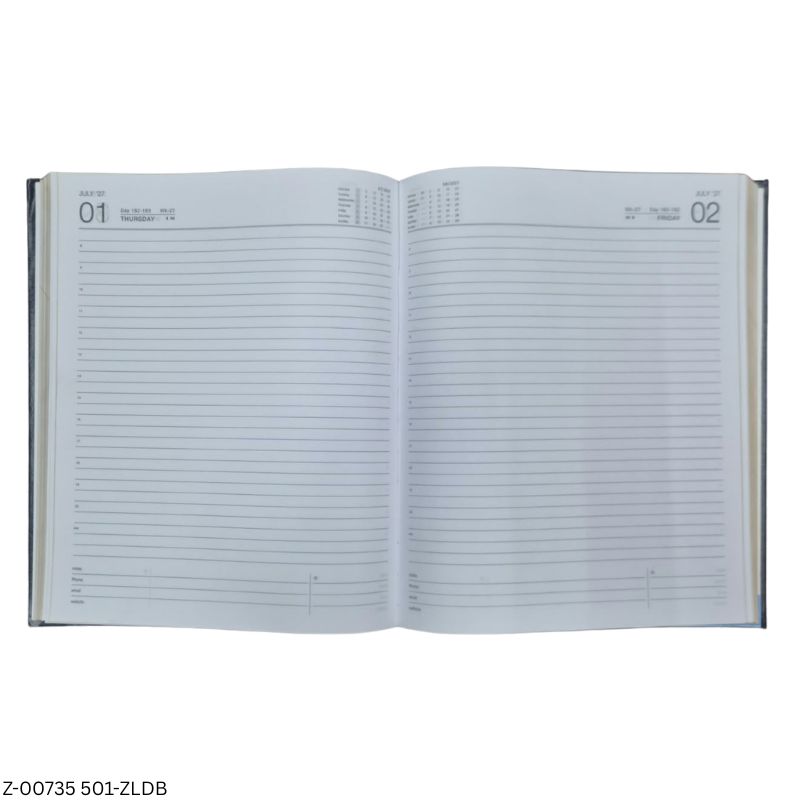 2027 – 501-ZLDB 365 Days PVC Leatherette Library Edition Diary | Sunday Separate | Assorted Colours