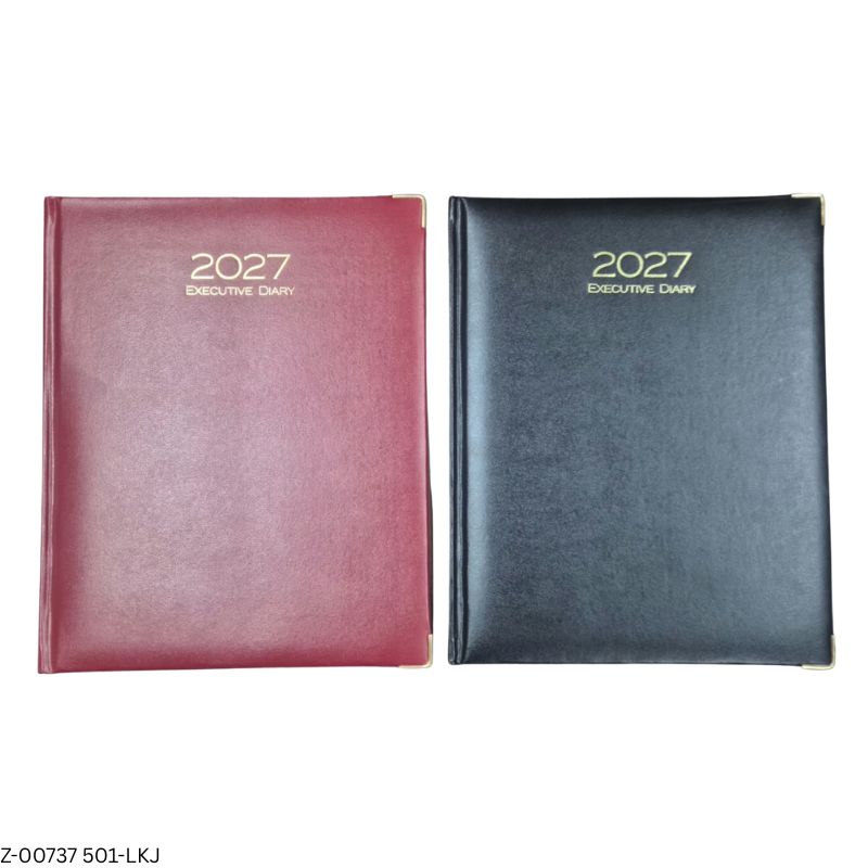 2027 – 501-LKJ 365 Days PVC Leatherette Diary with 2 Gold Corners | Sunday Separate | Assorted Colours