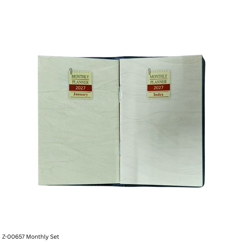 2027 – Monthly Pocket Diary Set with Tele Index Book | Leatherette Cover | Monthly Planner | Sunday Separate