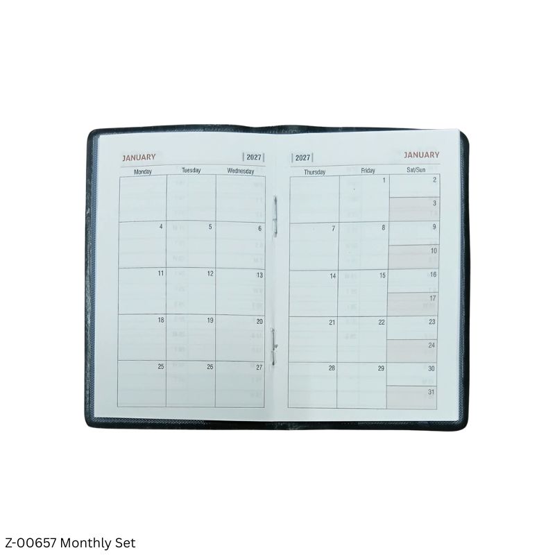 2027 – Monthly Pocket Diary Set with Tele Index Book | Leatherette Cover | Monthly Planner | Sunday Separate
