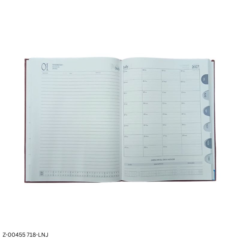2027 – 718-LNJ Premium Leatherette Diary | Month-Cut Planner | Saturday-Sunday Clubbed | Assorted Colours | Personalised Metal Plate Option