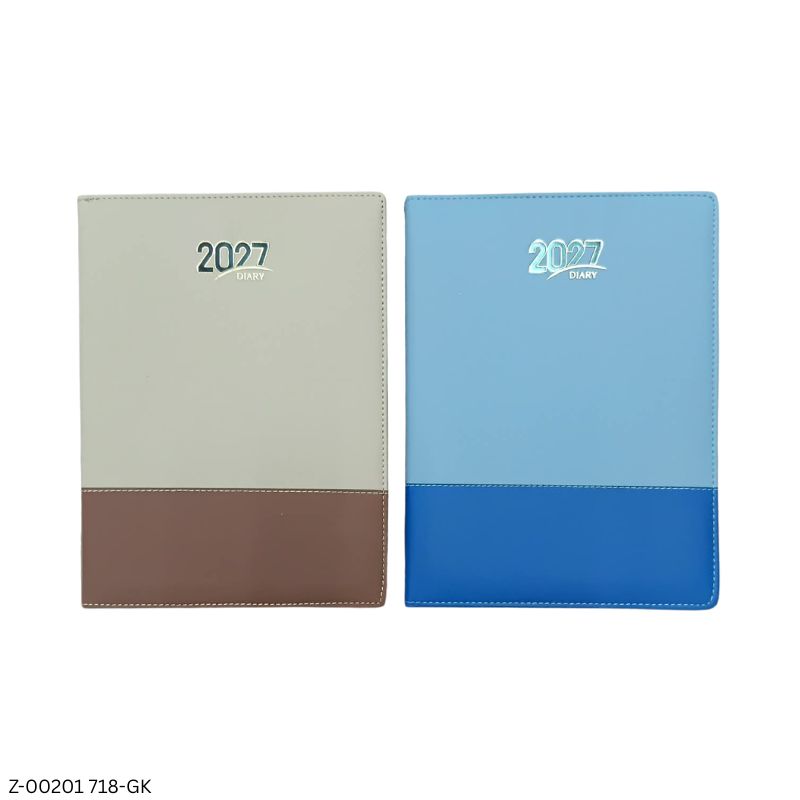 2027 – 718-GK Premium PU Leather Diary | Month Cut Planner | Saturday-Sunday Separate | Assorted Colors | Personalized Metal Plate Option