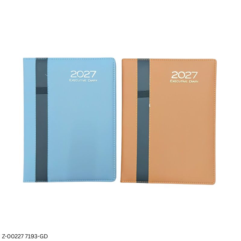2027 – 7193-GD Premium PU/Foam Cover Diary with Pen Holder | Saturday-Sunday Clubbed | Assorted Colours | Personalized Metal Plate Option