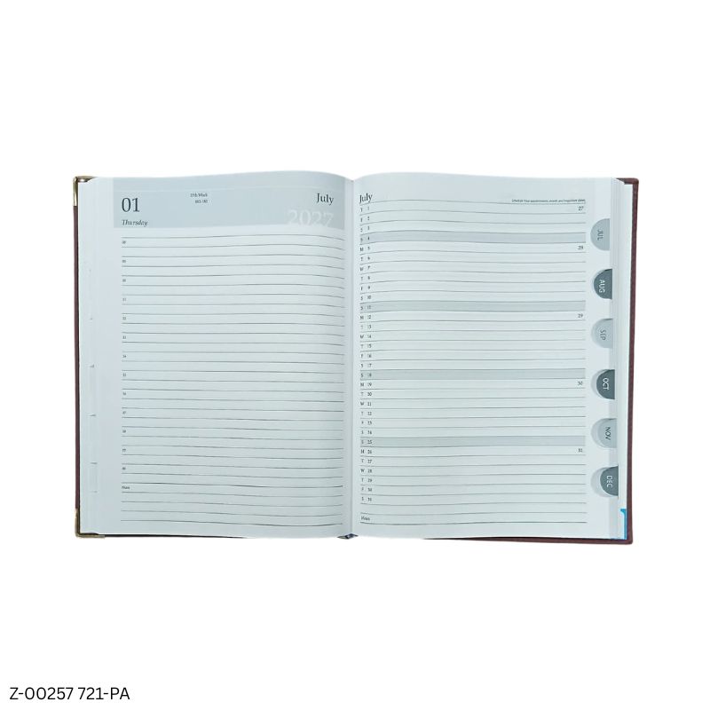 2027 – 721-PA Leatherette Diary | Month Cut Planner | Saturday-Sunday Clubbed | Assorted Colours