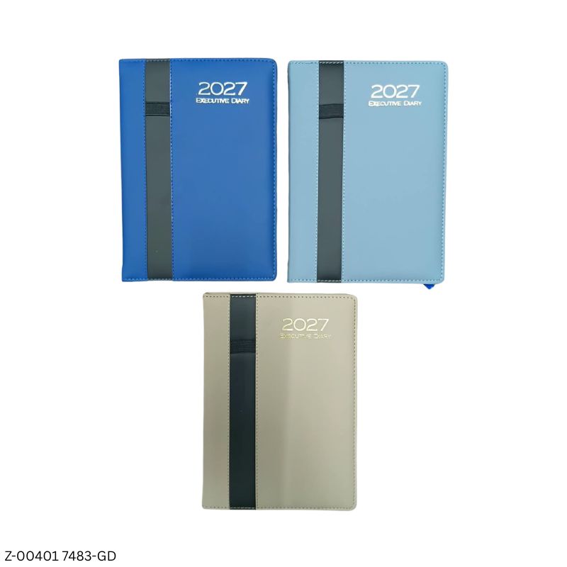2027 – 7483-GD Premium PU/Foam Cover Diary with Pen Holder | Saturday-Sunday Clubbed | Assorted Colours | Personalised Metal Plate Option