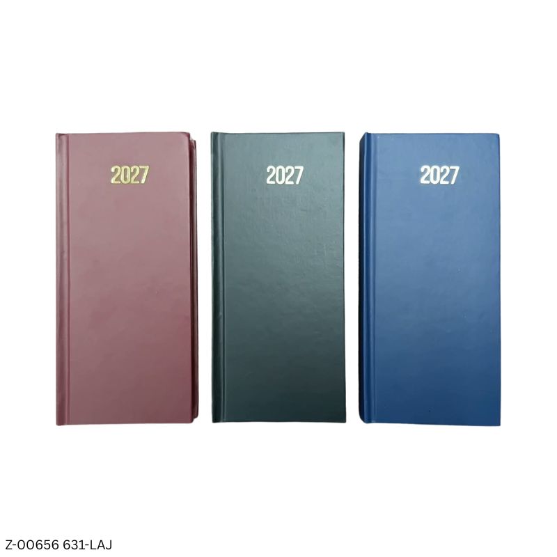 2027 – 631-LAJ Leatherette 1 Date Slim Long Pocket-Size Diary | Saturday-Sunday Clubbed | Assorted Colours