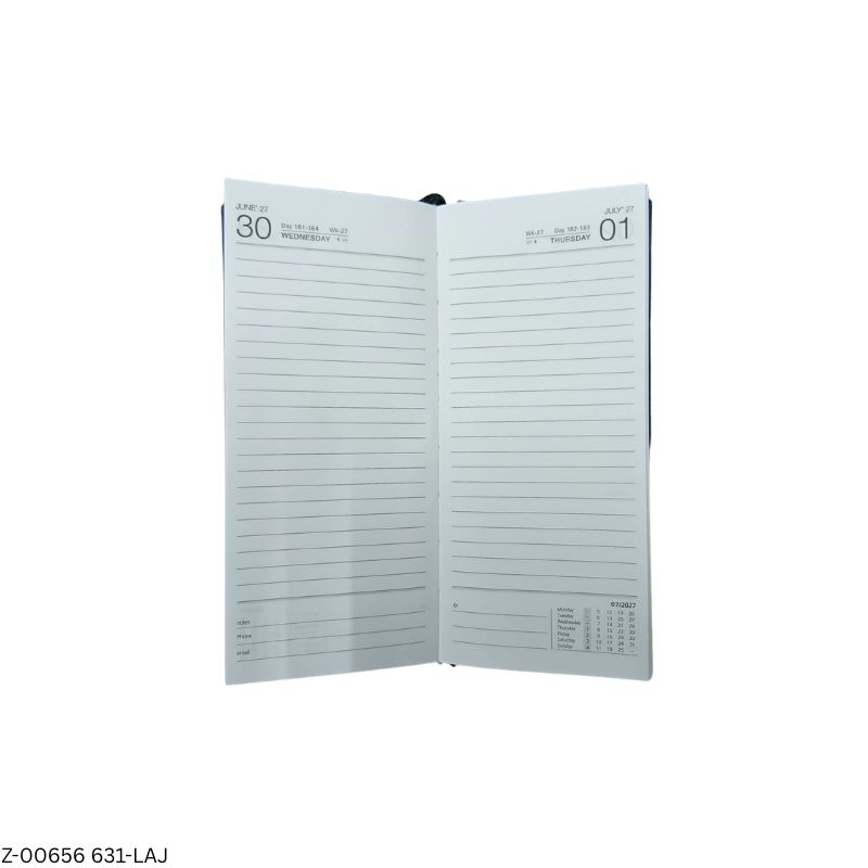 2027 – 631-LAJ Leatherette 1 Date Slim Long Pocket-Size Diary | Saturday-Sunday Clubbed | Assorted Colours