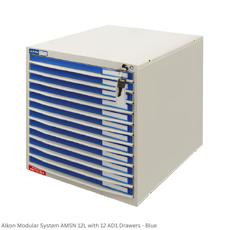 Alkon Modular System AMSN 12L – 12 Drawer Storage Organizer with Locks, 4 Colour Options