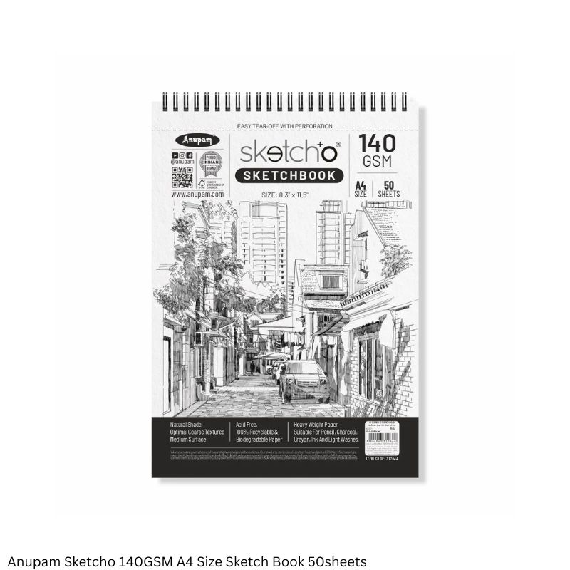 Anupam Sketcho Sketch Book 140 GSM 50 Sheets Landscape Wiro Bound - in A3, A4 and A5 Sizes