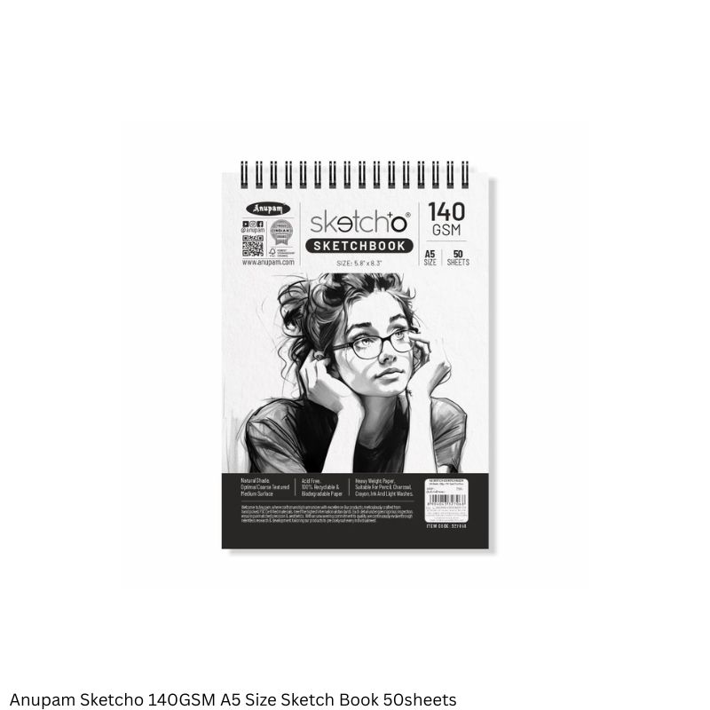 Anupam Sketcho Sketch Book 140 GSM 50 Sheets Landscape Wiro Bound - in A3, A4 and A5 Sizes