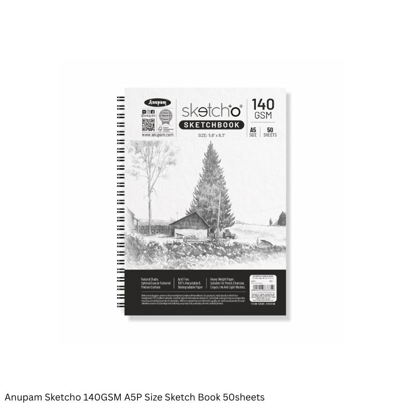 Anupam Sketcho Sketch Book 140 GSM 50 Sheets Portrait Wiro Bound - in A4 and A5 Sizes
