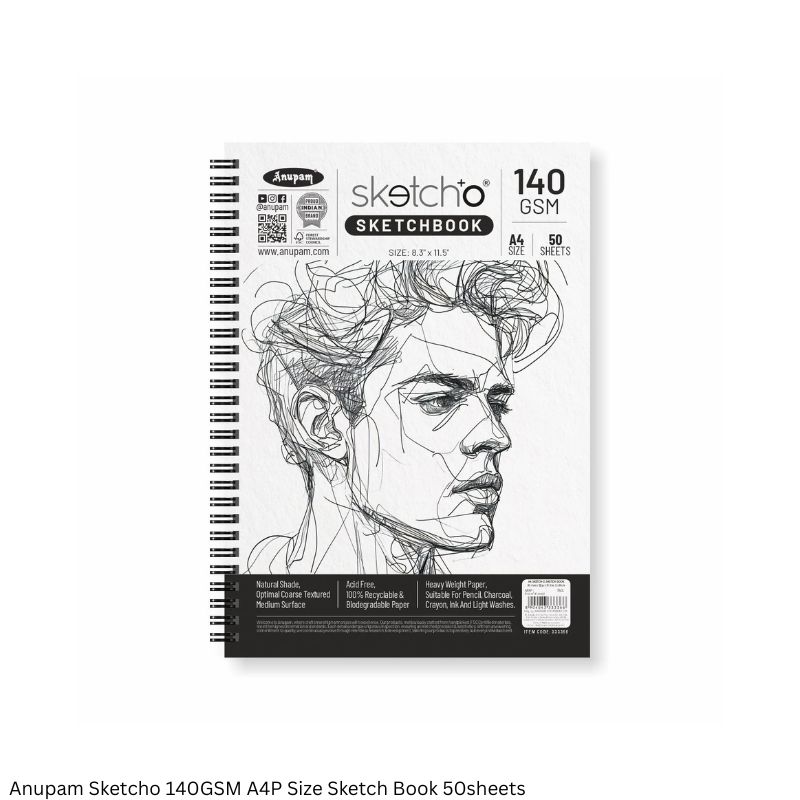 Anupam Sketcho Sketch Book 140 GSM 50 Sheets Portrait Wiro Bound - in A4 and A5 Sizes