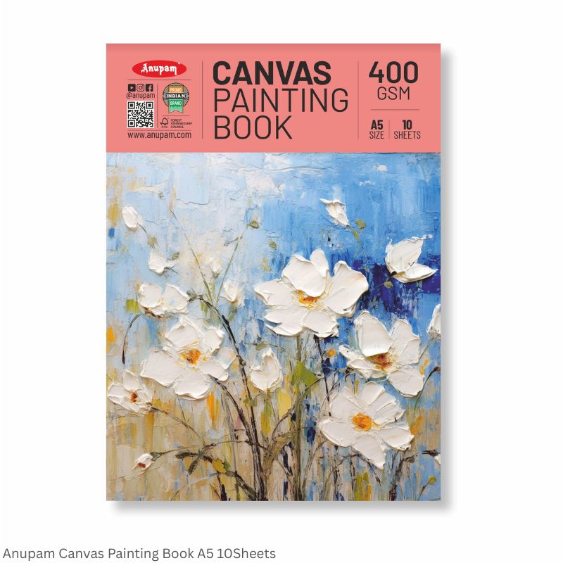 Anupam Canvas Pad Acrylic Gesso Primed Acid Free-10 Oz -400GSM-(10 Sheets) Size A4 and A5