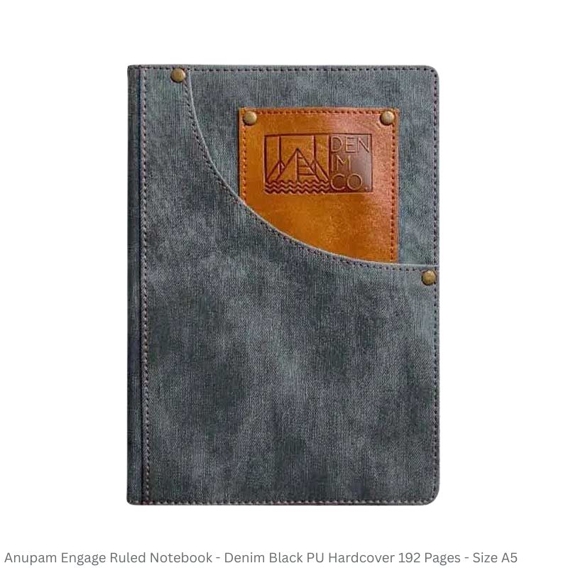 Anupam Engage Lined Notebook, A5 Size Denim PU Hardcover Journal Notebook