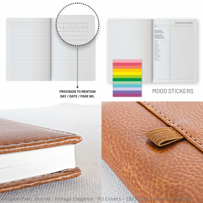 Anupam Exec Journal - Vintage Elegance with Stitched Edges, Elastic Pen Loop, and Leather Textured PU Covers – 192 Pages
