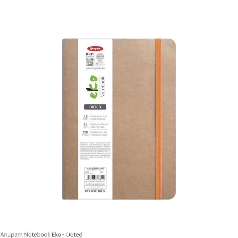Anupam Eko Journal – 120 Pages | Kraft Paper Cover | Stitched Binding | Elastic Closure | Multiple Ruling Options