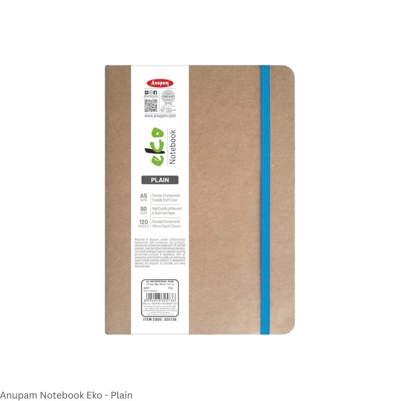 Anupam Eko Journal – 120 Pages | Kraft Paper Cover | Stitched Binding | Elastic Closure | Multiple Ruling Options