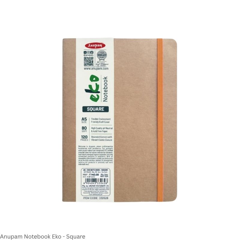 Anupam Eko Journal – 120 Pages | Kraft Paper Cover | Stitched Binding | Elastic Closure | Multiple Ruling Options