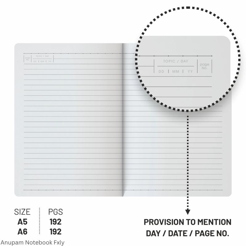 Anupam Flxy Journal – 192 Pages | Textured PU Cover | Elastic Closure | Assorted Colours
