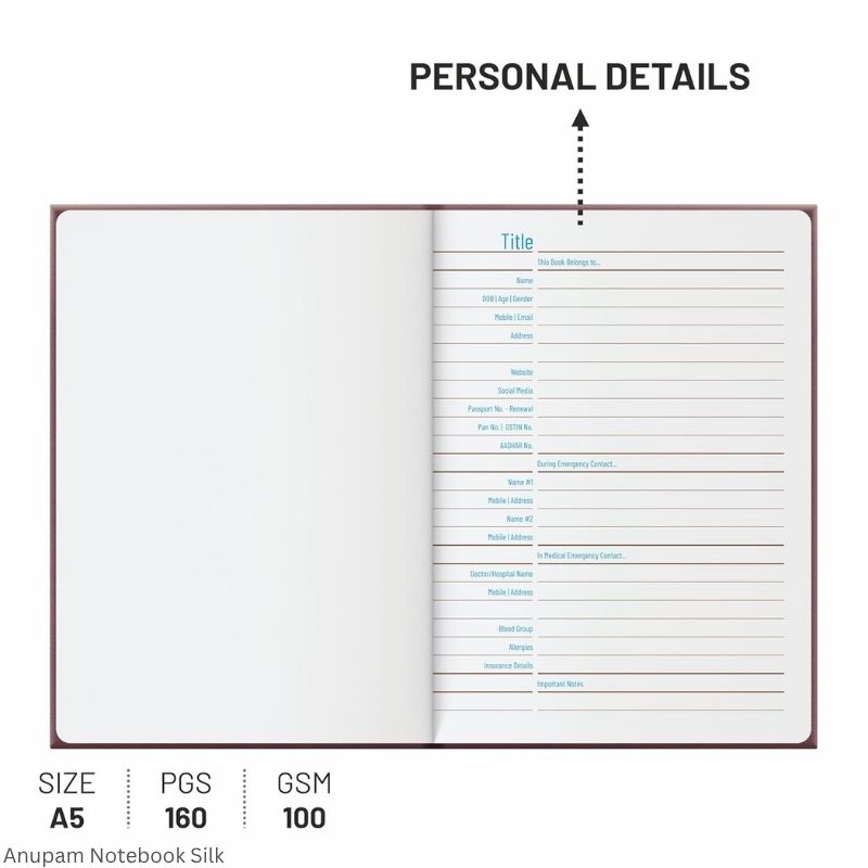 Anupam Slik Journal – 160 Pages | 100 GSM Paper | Textured Cover | Assorted Colours