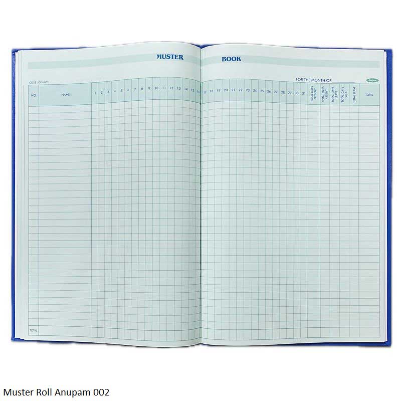 Anupam Muster Roll Anupam 002 – 1 Quire Hard Bound Register | Ledger Paper