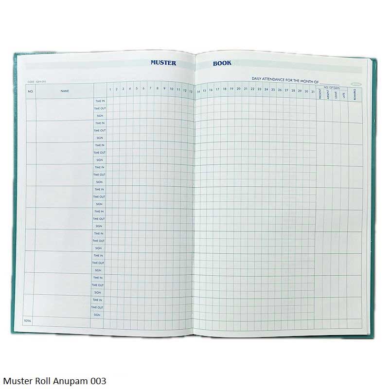 Anupam Attendance Register 003 Signature – Time In & Out Attendance Tracker | Hard Bound Class Record Book, 10 Names per Page