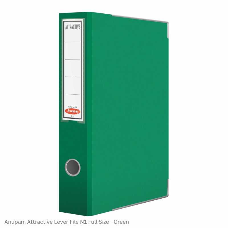 Anupam Attractive Lever File N1 Full Size Available in 6 different Colors, Robust Textured Cover, kangaro clip