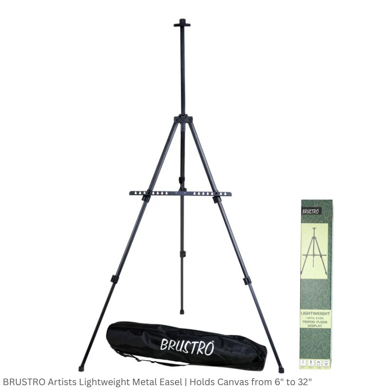 BRUSTRO Artists Lightweight Metal Easel | Holds Canvas from 6" to 32" | Portable, Multifunctional, Foldable, Ideal for Painting Display, field & tabletop with Weatherproof Carry Bag
