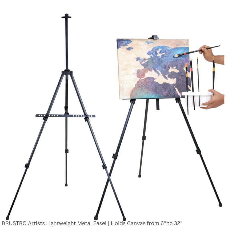 BRUSTRO Artists Lightweight Metal Easel | Holds Canvas from 6" to 32" | Portable, Multifunctional, Foldable, Ideal for Painting Display, field & tabletop with Weatherproof Carry Bag