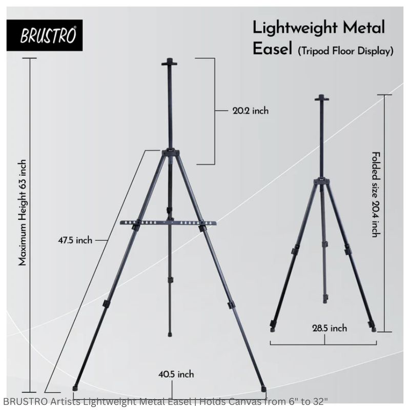 BRUSTRO Artists Lightweight Metal Easel | Holds Canvas from 6" to 32" | Portable, Multifunctional, Foldable, Ideal for Painting Display, field & tabletop with Weatherproof Carry Bag