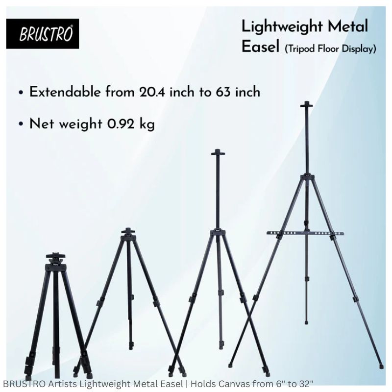BRUSTRO Artists Lightweight Metal Easel | Holds Canvas from 6" to 32" | Portable, Multifunctional, Foldable, Ideal for Painting Display, field & tabletop with Weatherproof Carry Bag
