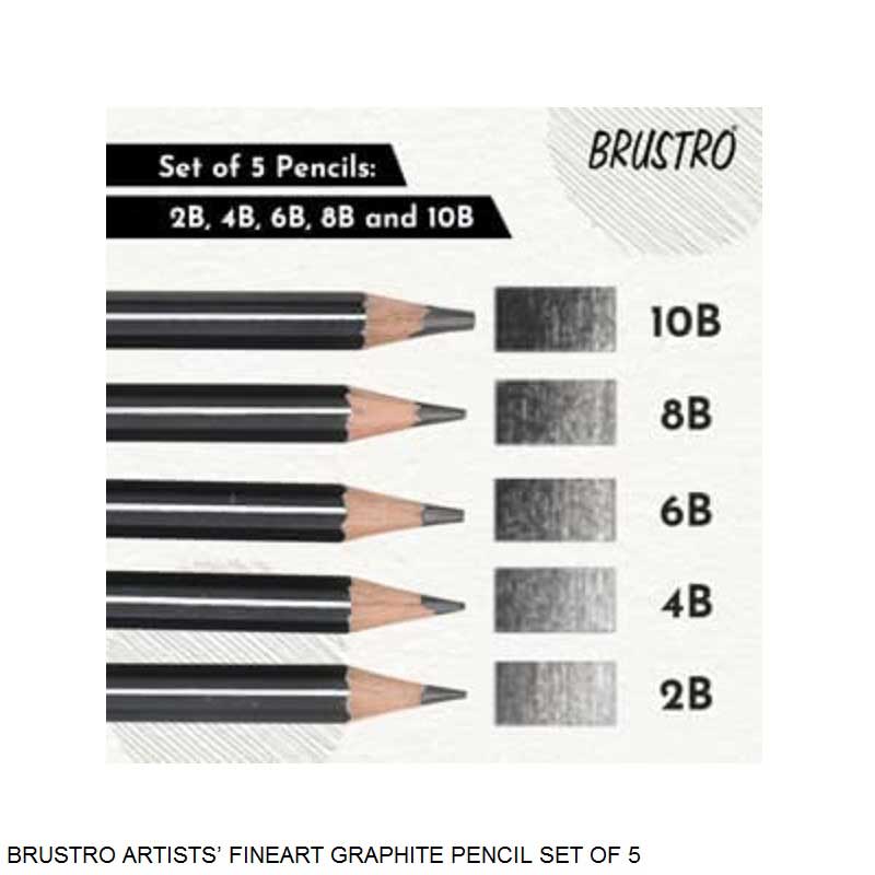 BRUSTRO Artists' Fineart Graphite Pencil Set of 5 and 12 (10B–2H)