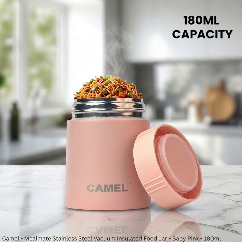 Camel Mealmate Stainless Steel Vacuum Insulated Food Jar – 180ml, 280ml & 450ml | Keeps Food Hot for 6 Hours and Cold for 12 Hours