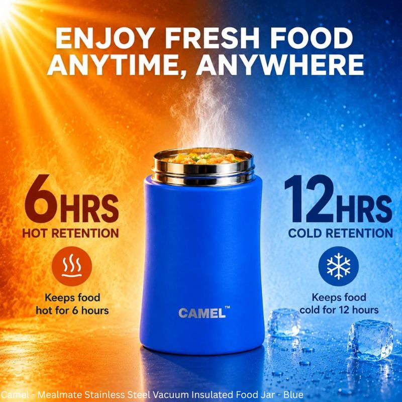 Camel Mealmate Stainless Steel Vacuum Insulated Food Jar – 180ml, 280ml & 450ml | Keeps Food Hot for 6 Hours and Cold for 12 Hours
