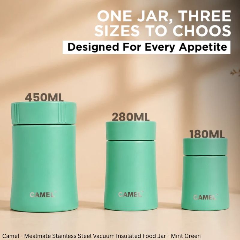 Camel Mealmate Stainless Steel Vacuum Insulated Food Jar – 180ml, 280ml & 450ml | Keeps Food Hot for 6 Hours and Cold for 12 Hours