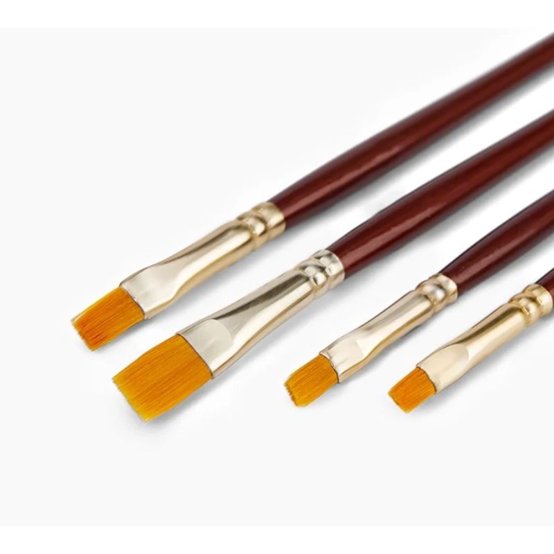 Paint Brush Camel Synthetic Gold Brushes Flat and Round set of 4 and 7