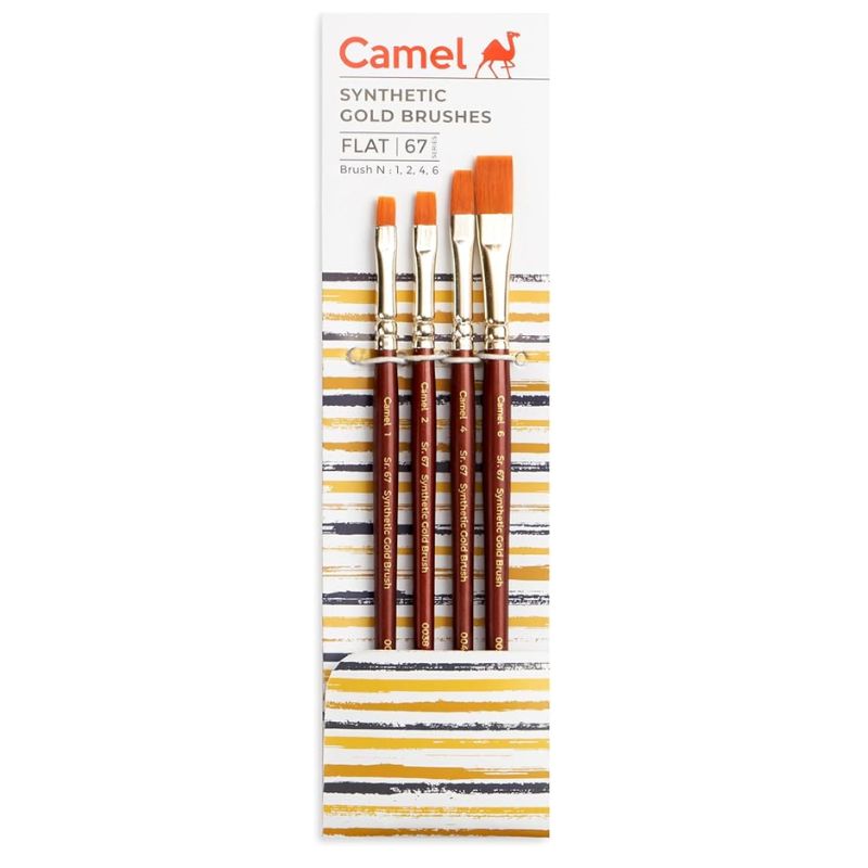 Paint Brush Camel Synthetic Gold Brushes Flat and Round set of 4 and 7