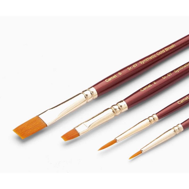 Paint Brush Camel Synthetic Gold Brushes Flat and Round set of 4 and 7