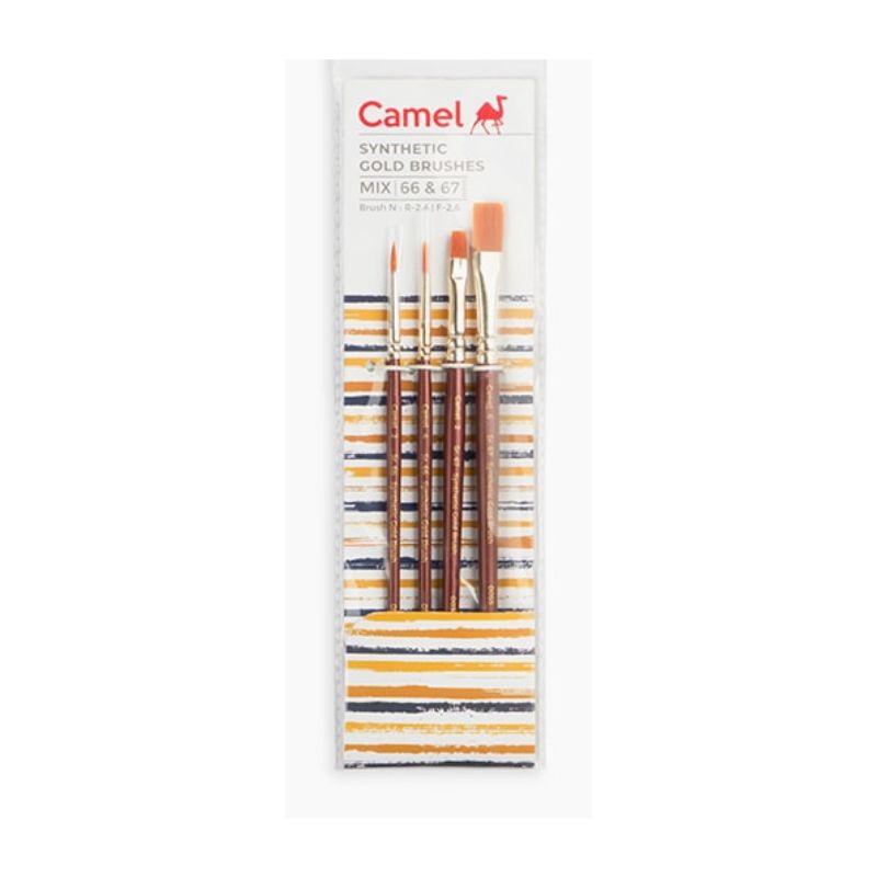 Paint Brush Camel Synthetic Gold Brushes Flat and Round set of 4 and 7