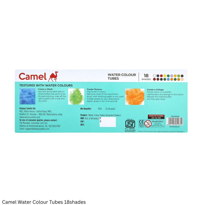 Camel Student Water Colour Tube Set – 18 Shades, 5ml Each